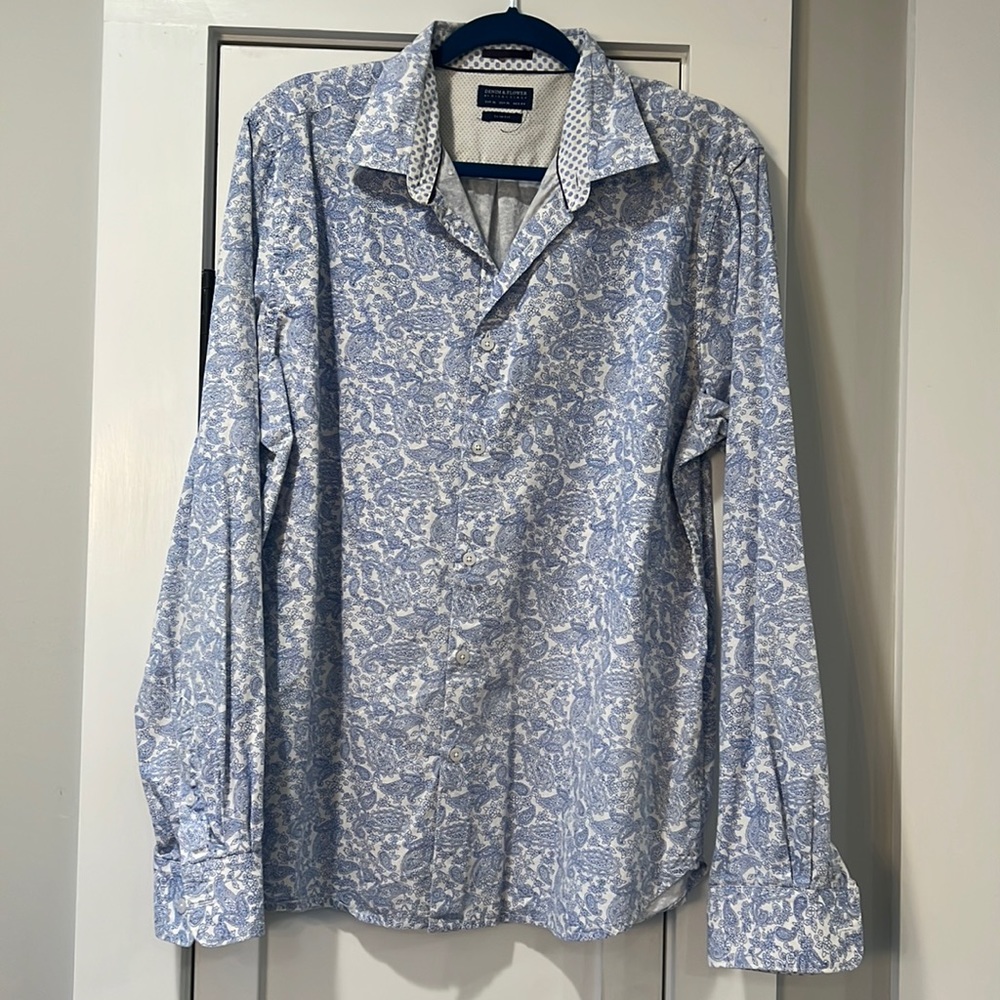 Men’s button down blue paisley